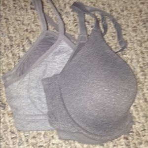 Two gray bras